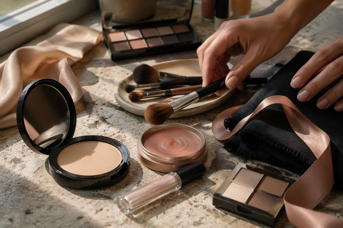 Elegant Backstage Makeup Table Close Up