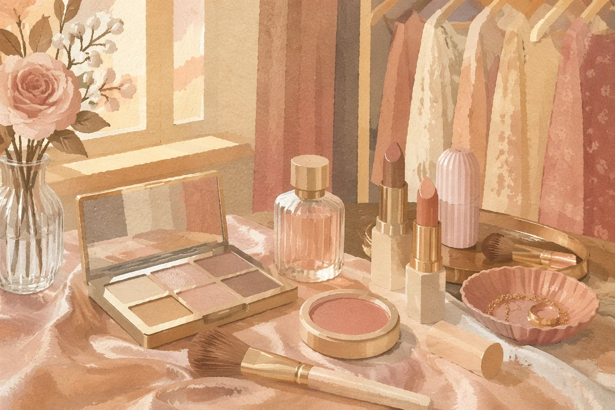 Elegant Cosmetics on Satin Vanity