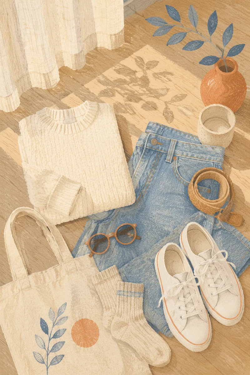 Casual Outfit Flat Lay with Morning Light