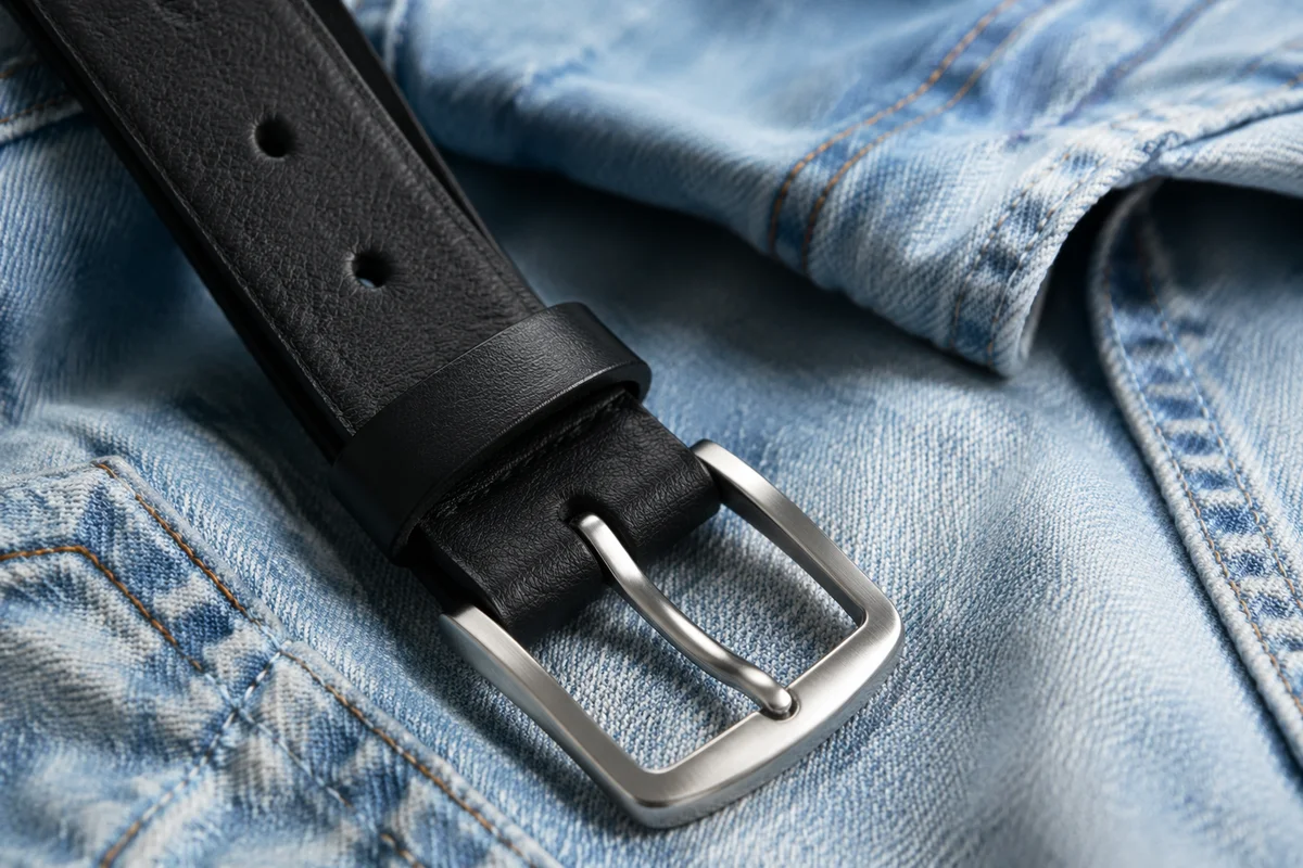 Casual Belt on Light Denim Flat Lay