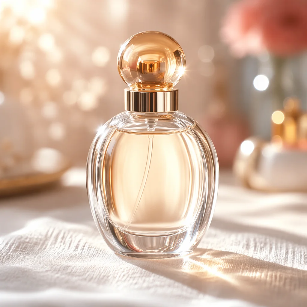 Elegant Champagne Perfume on White Linen