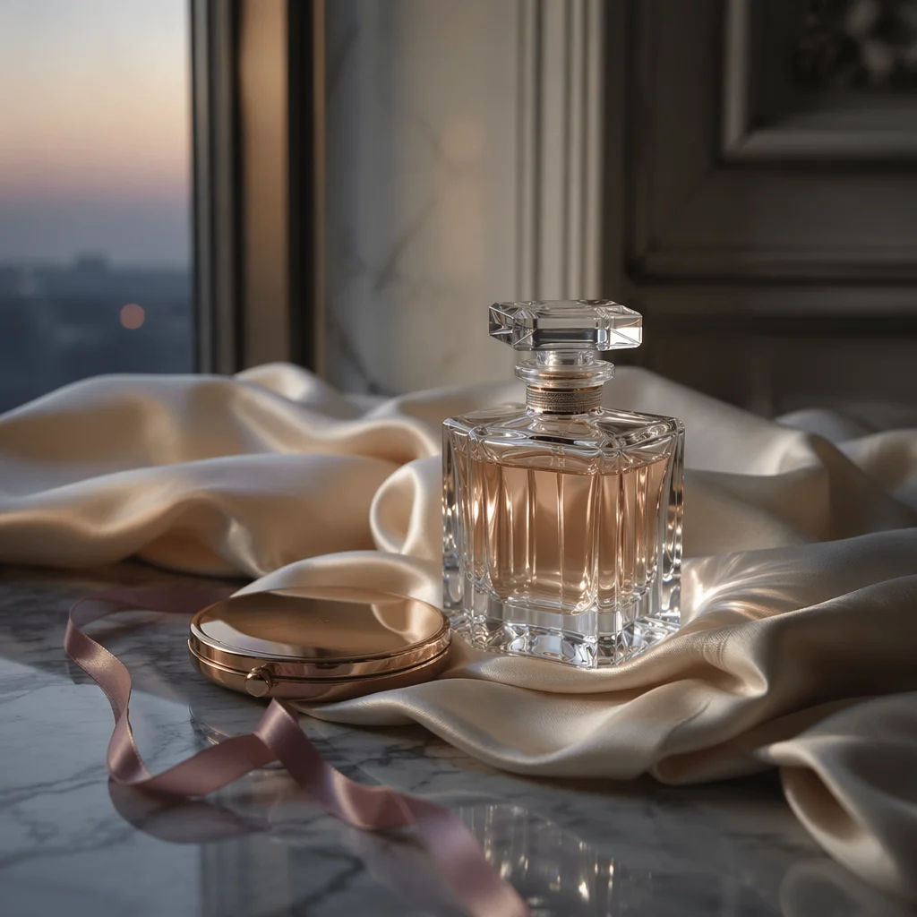 Luxury Crystal Perfume on Ivory Silk