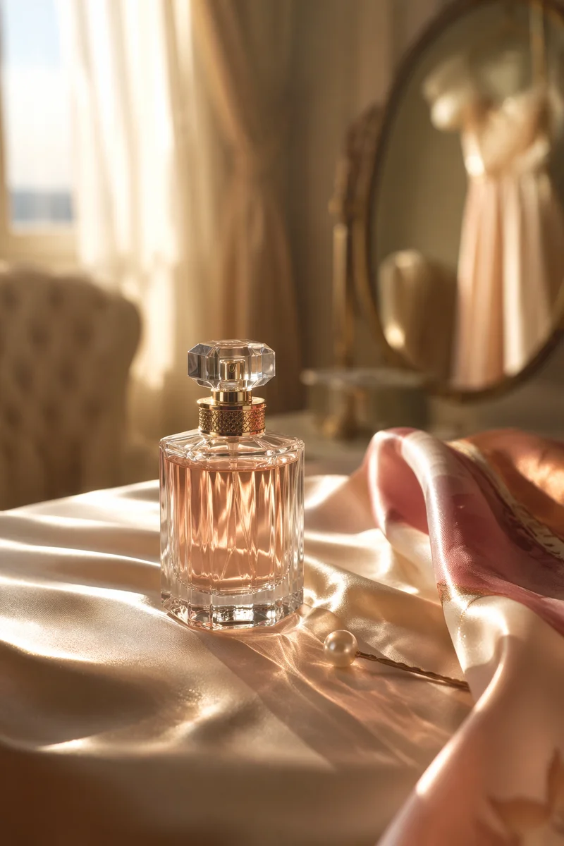 Elegant Crystal Perfume Bottle at Golden Hour