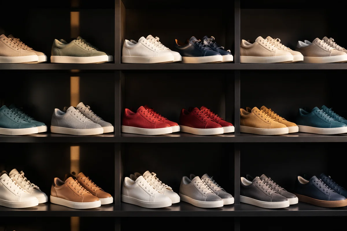 Organized Sneaker Collection on Matte Black Shelves