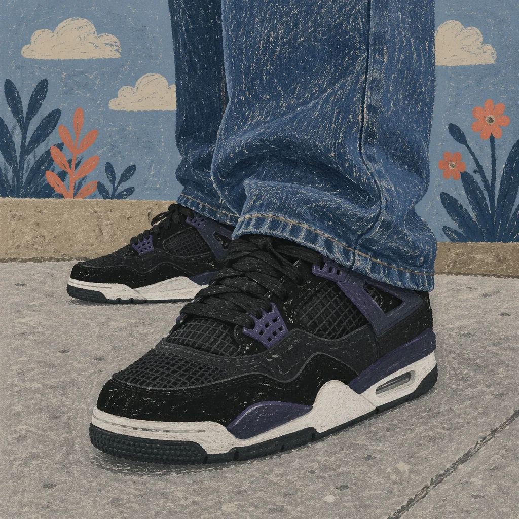 Urban Fashion Sneakers on Gray Sidewalk