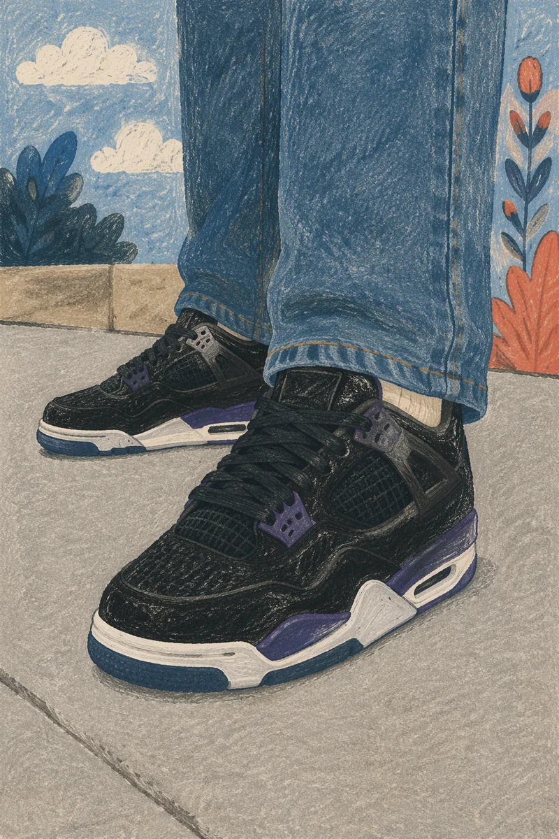 Casual Black Sneakers on Concrete Sidewalk