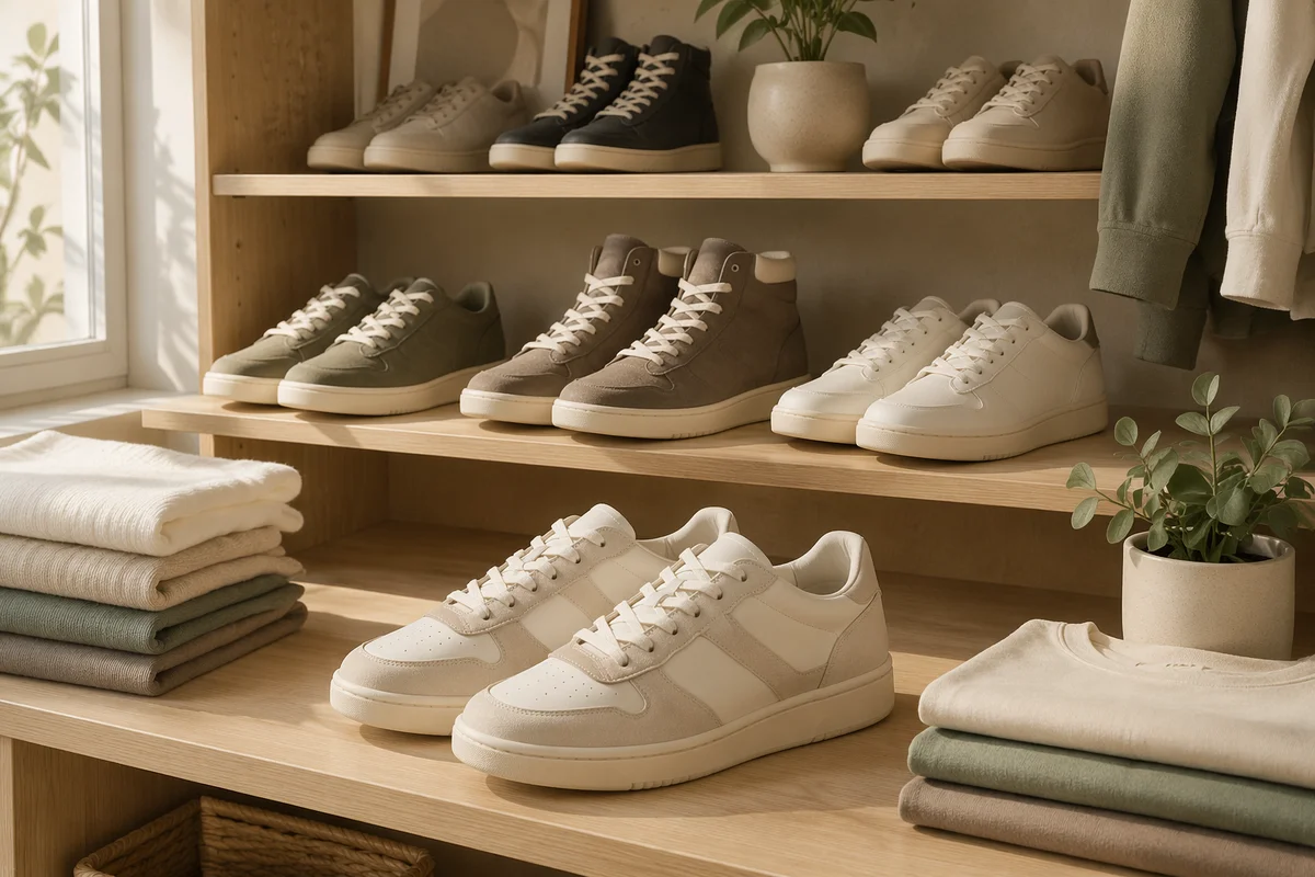 Minimal Sneaker Collection on Oak Shelving