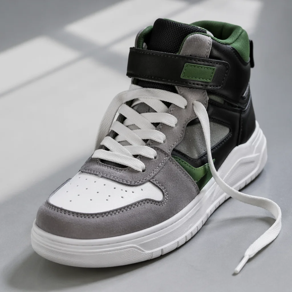 Minimalist Gray High Top Sneaker Closeup