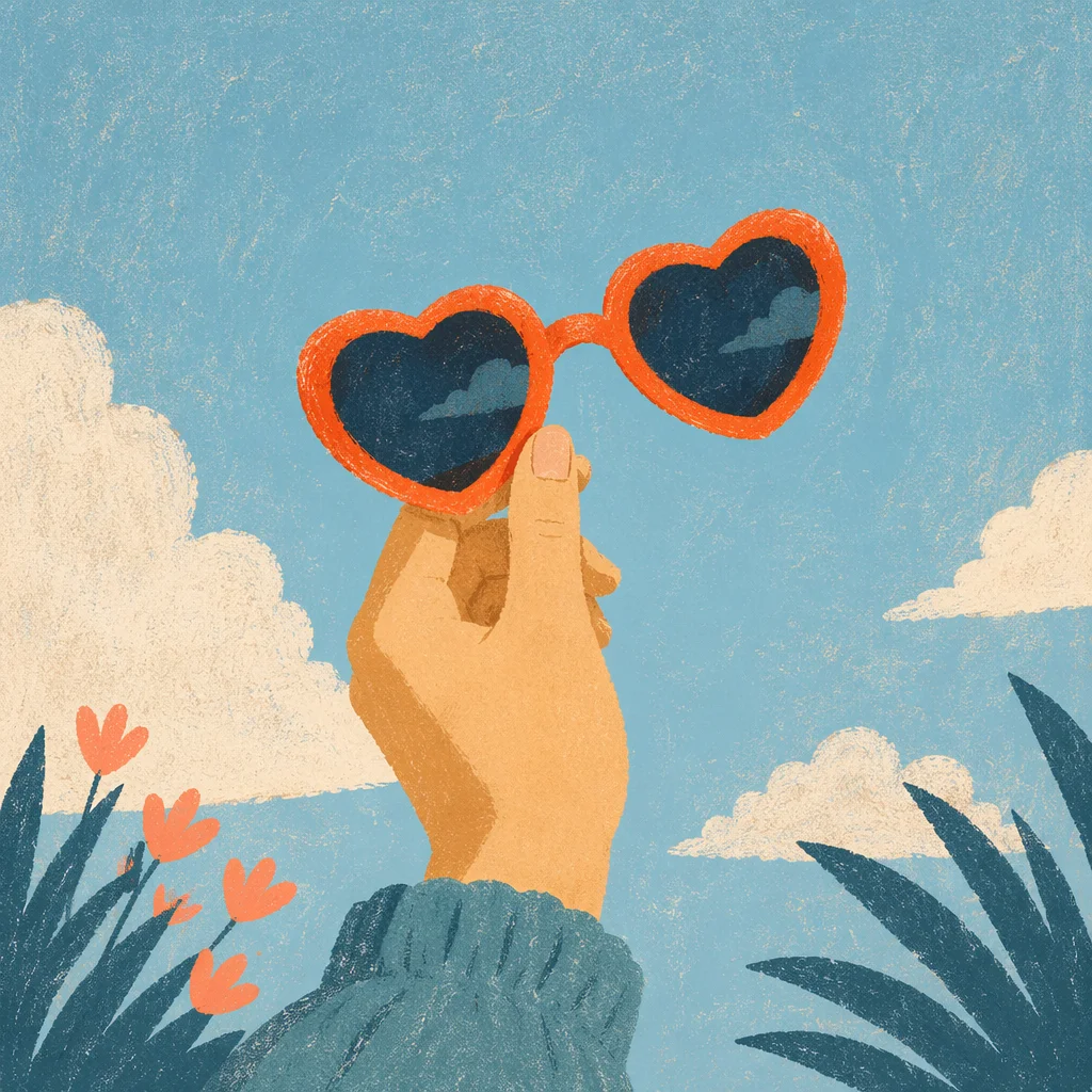 Orange Heart Sunglasses Against Summer Sky