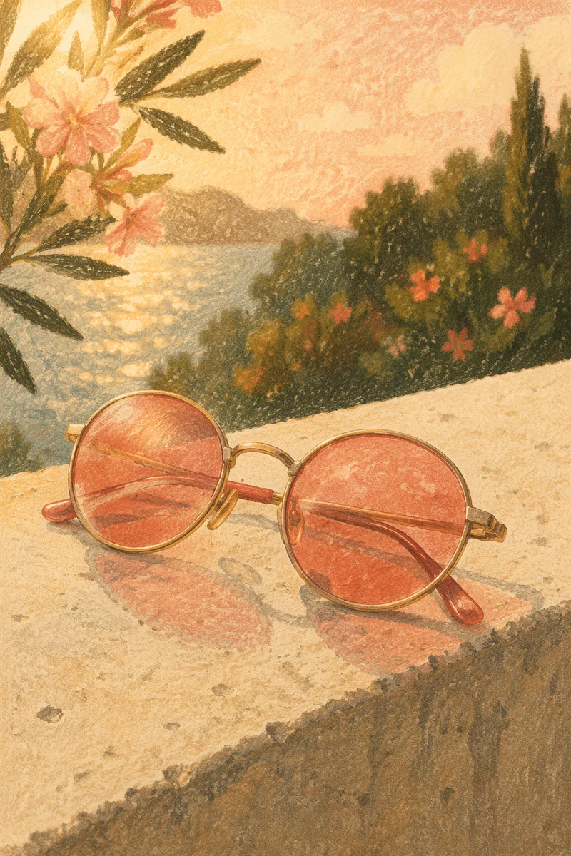 Golden Hour Coral Sunglasses on Concrete Ledge