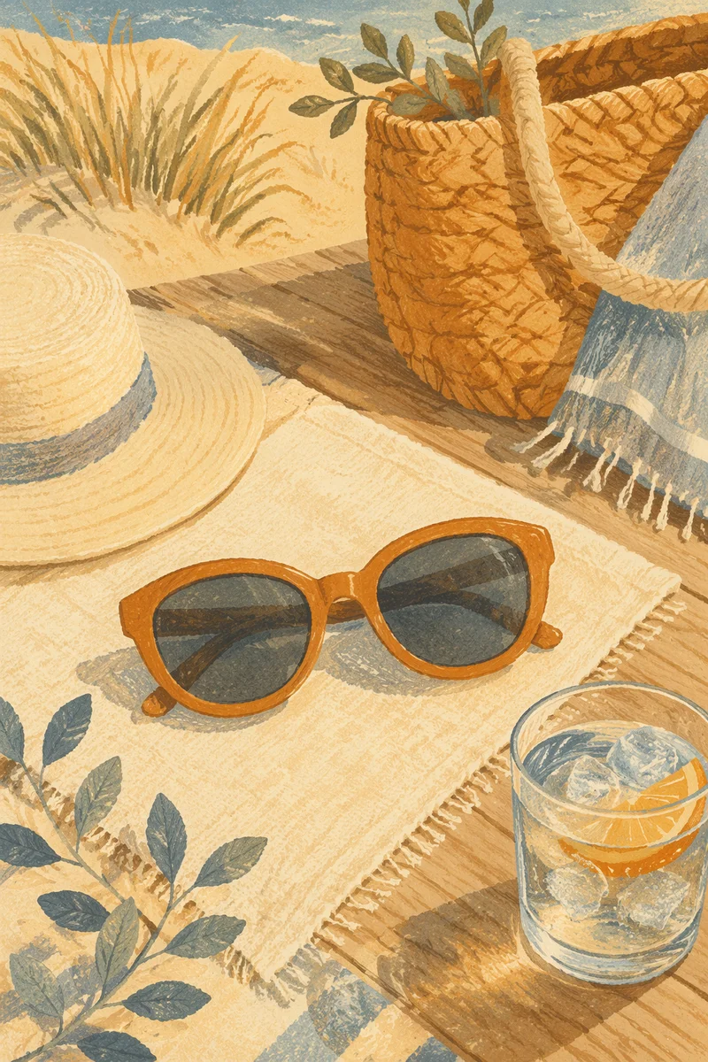 Summer Sunglasses Flat Lay on Beach Deck