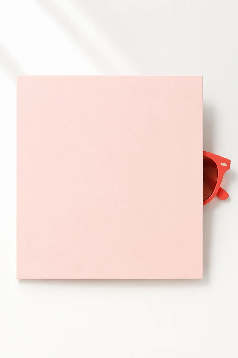 Coral Sunglasses Behind Blush Pink Card