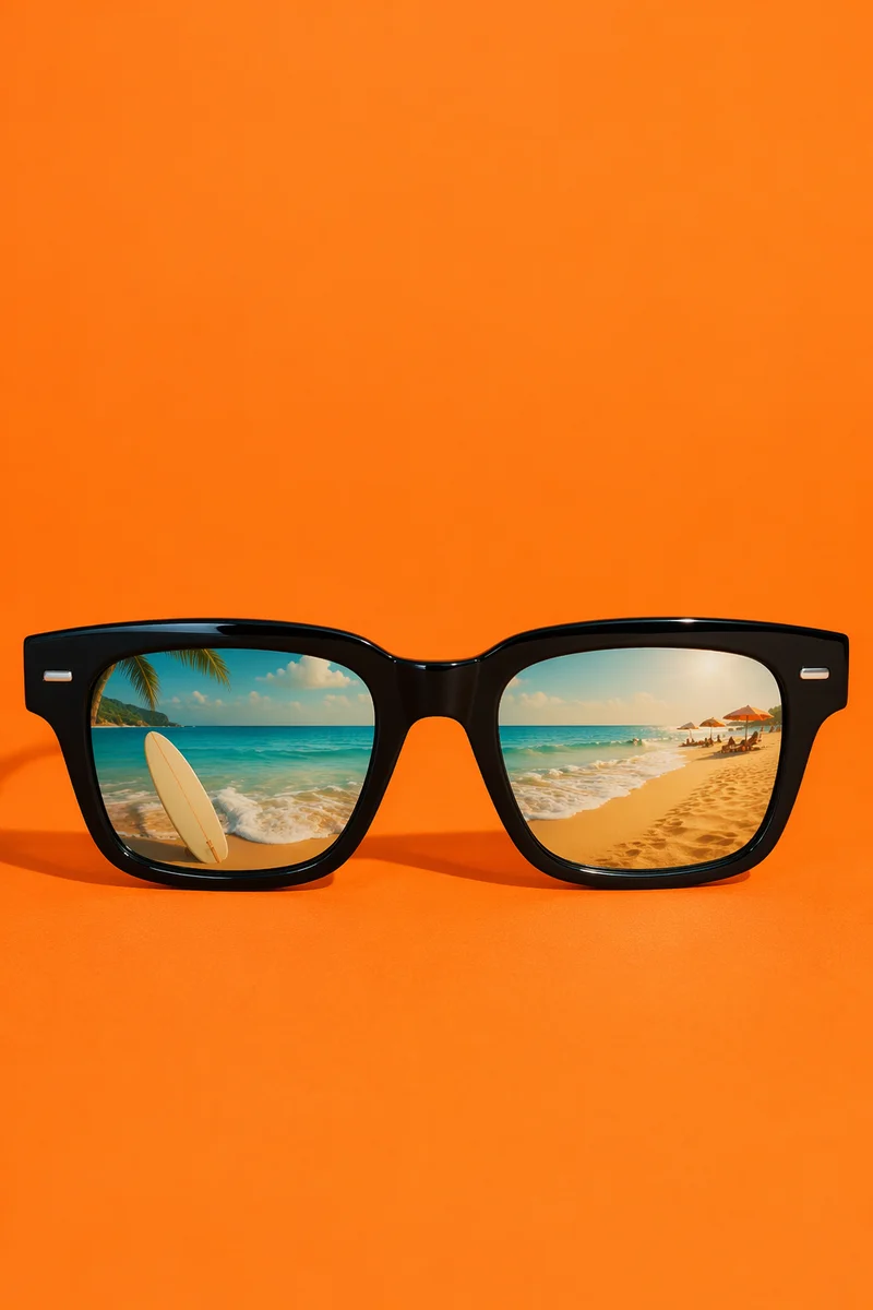 Black Sunglasses on Bold Orange Summer Background