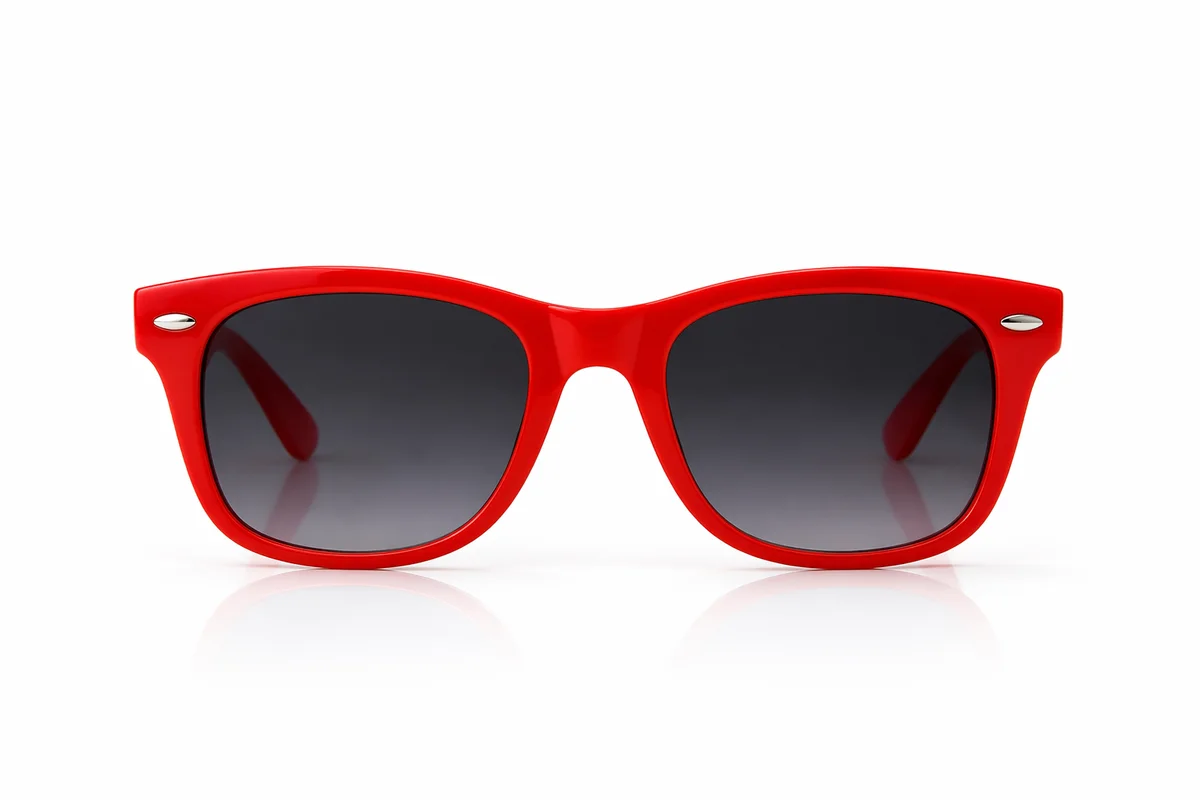 Glossy Red Wayfarer Sunglasses on White