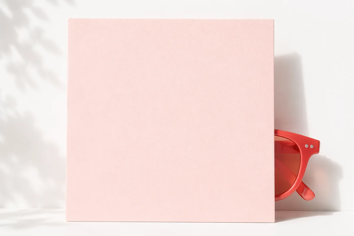 Coral Sunglasses Behind Blush Pink Card