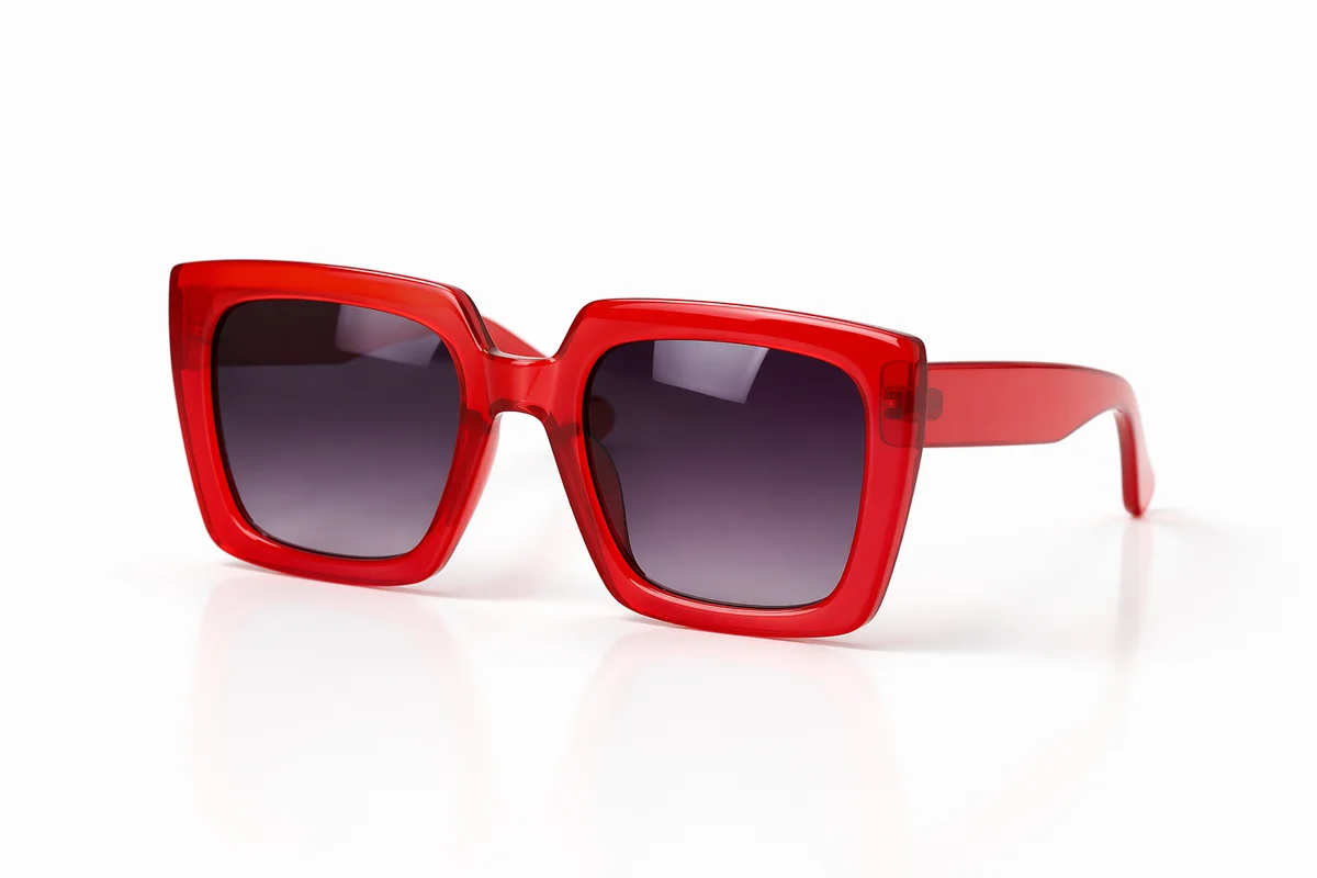 Glossy Red Retro Sunglasses on White
