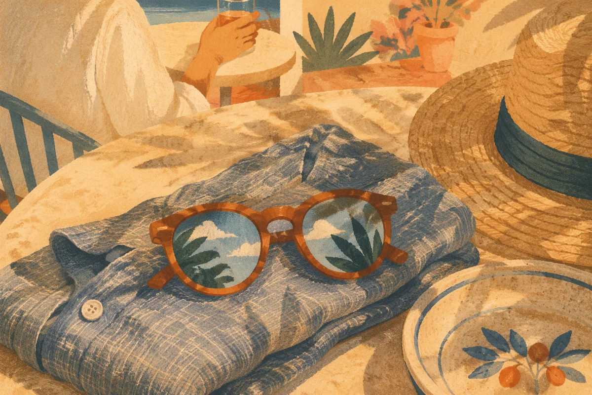 Summer Sunglasses on Sunlit Café Table