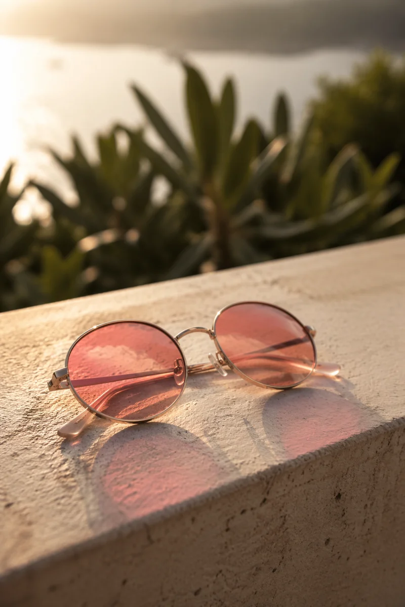 Golden Hour Coral Sunglasses on Concrete Ledge