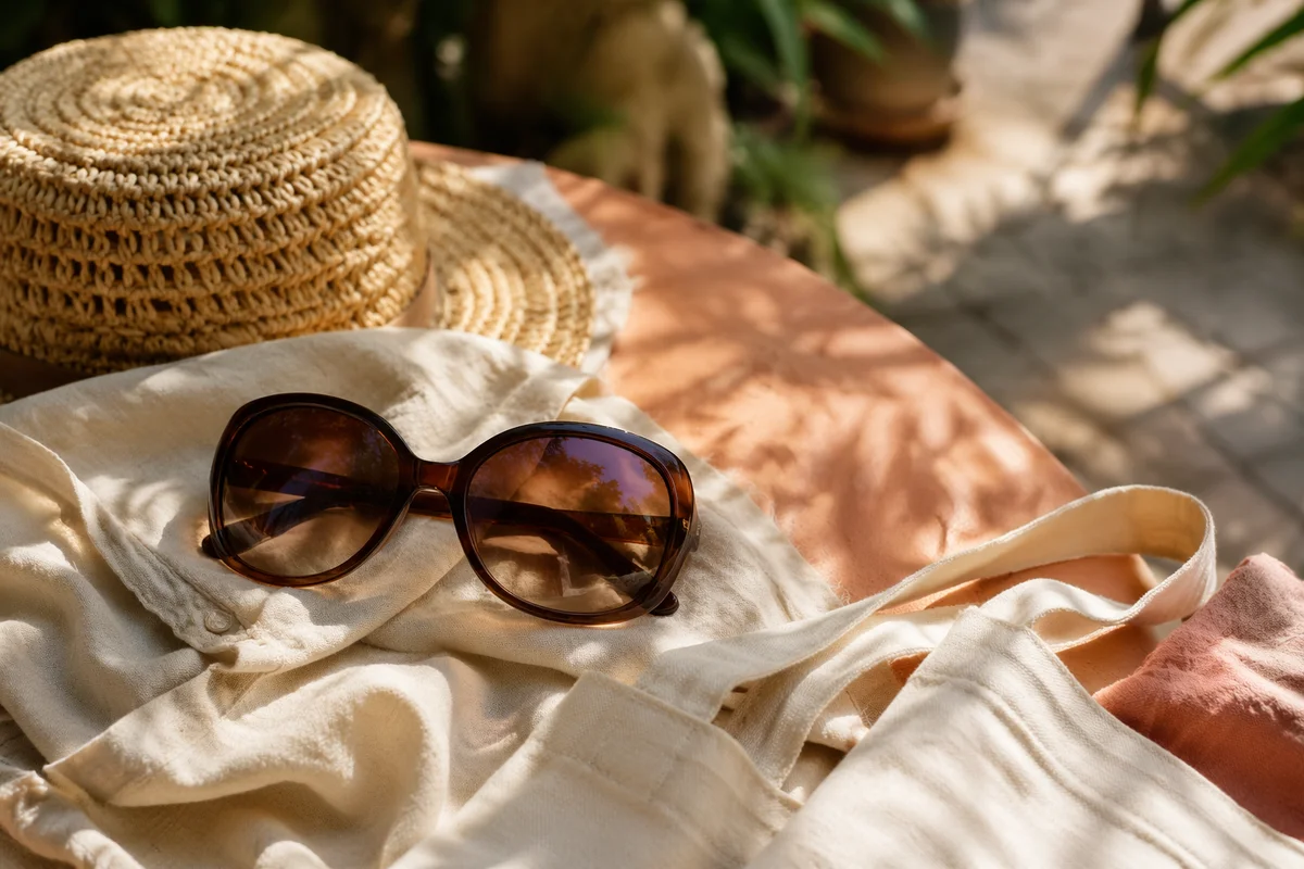 Oversized Sunglasses on Sunlit Summer Terrace