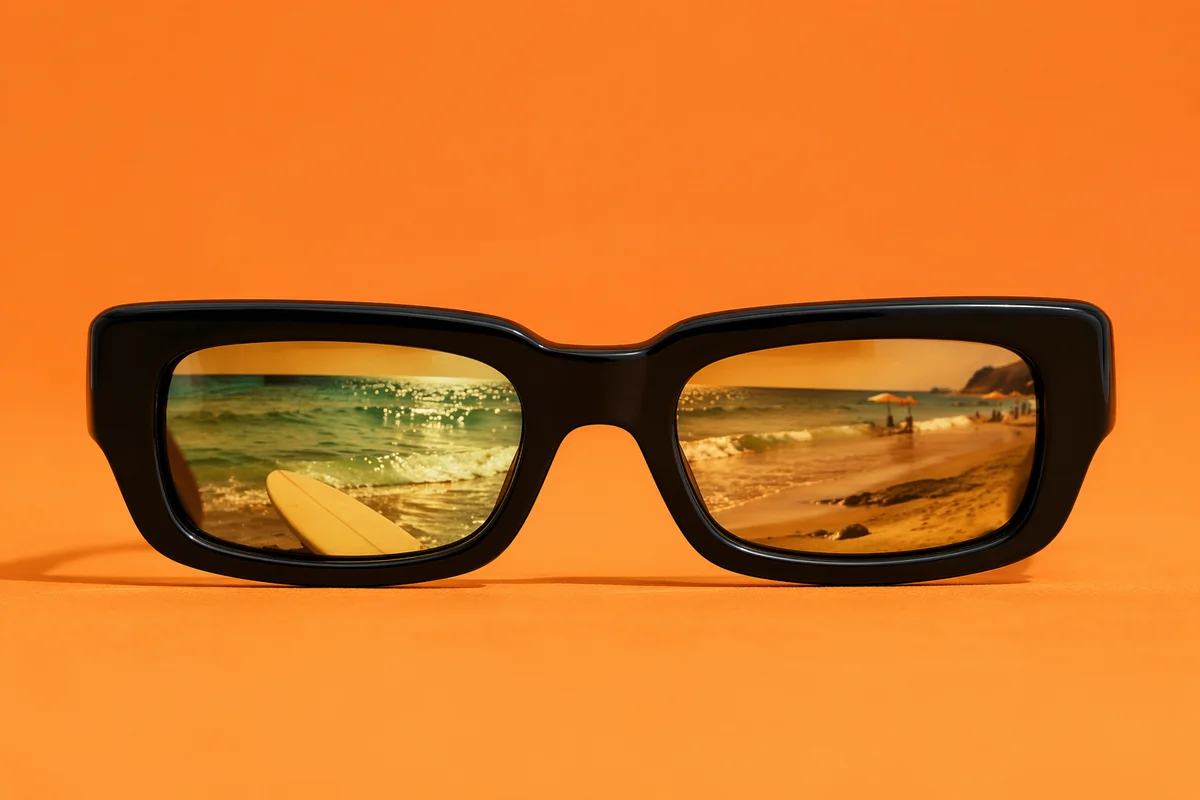 Black Sunglasses on Bold Orange Background