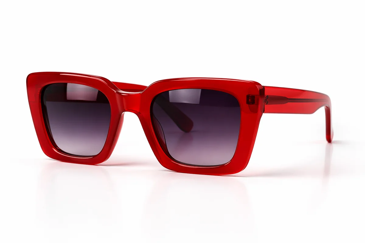 Glossy Red Retro Sunglasses on White