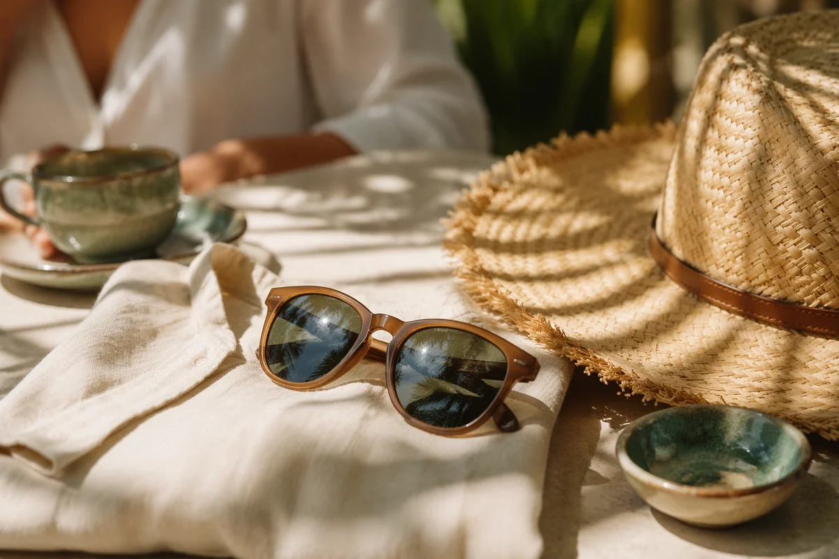Summer Sunglasses on Sunlit Café Terrace