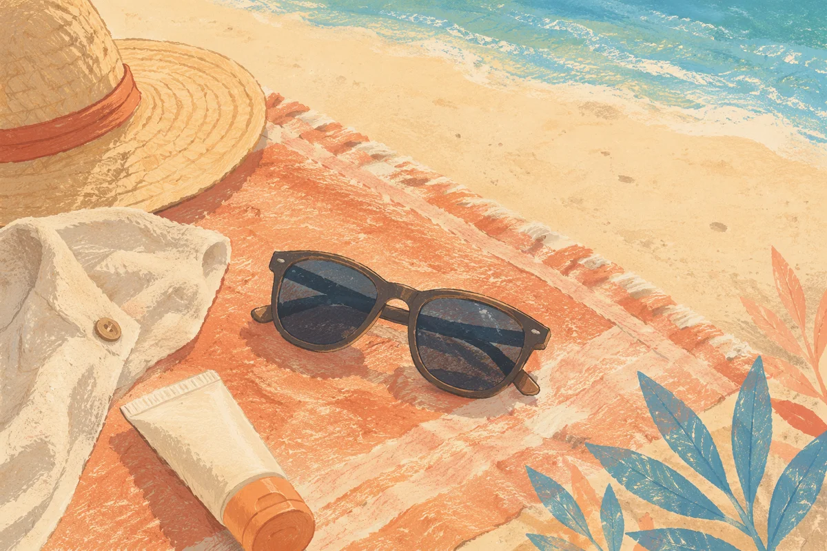 Summer Sunglasses on Beach Towel Flat Lay