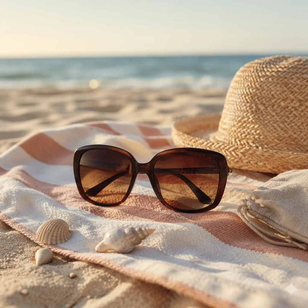 Chic Sunglasses on Beach Towel