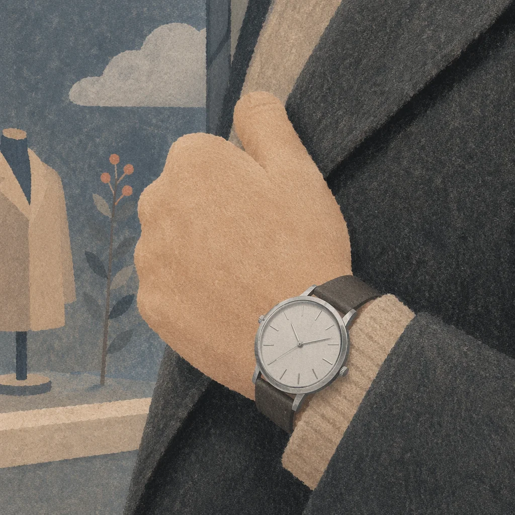 Elegant Wristwatch Detail on Tailored Coat