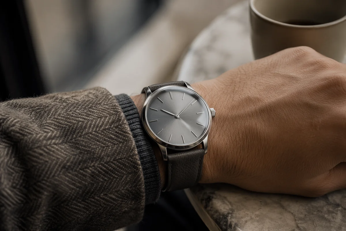 Elegant Wristwatch Close-Up on Cafe Table