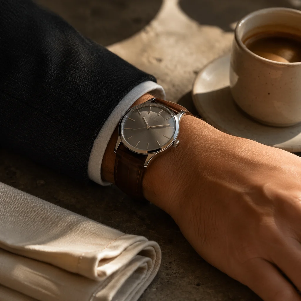 Luxury Wristwatch Close-Up in Warm Light