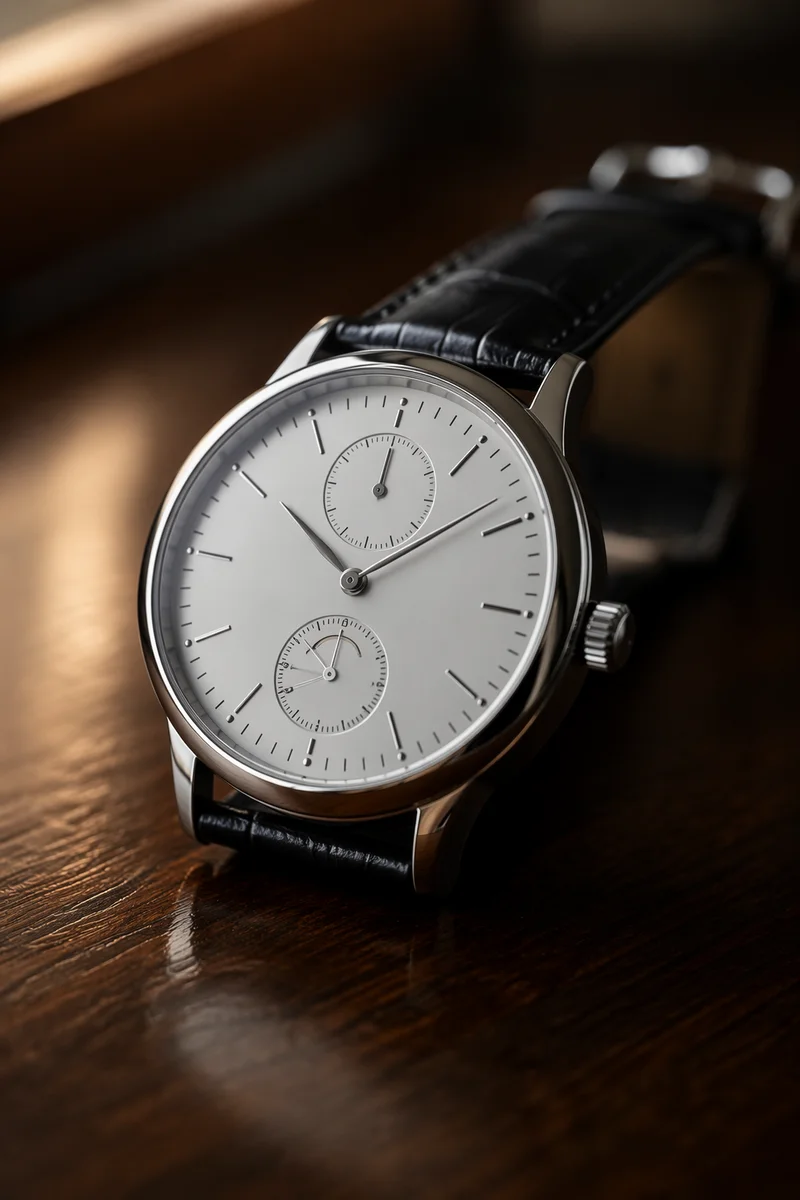 Elegant Luxury Wristwatch on Dark Wood