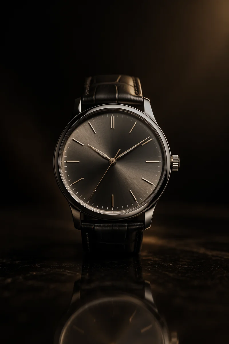 Luxury Wristwatch Close Up on Dark Surface