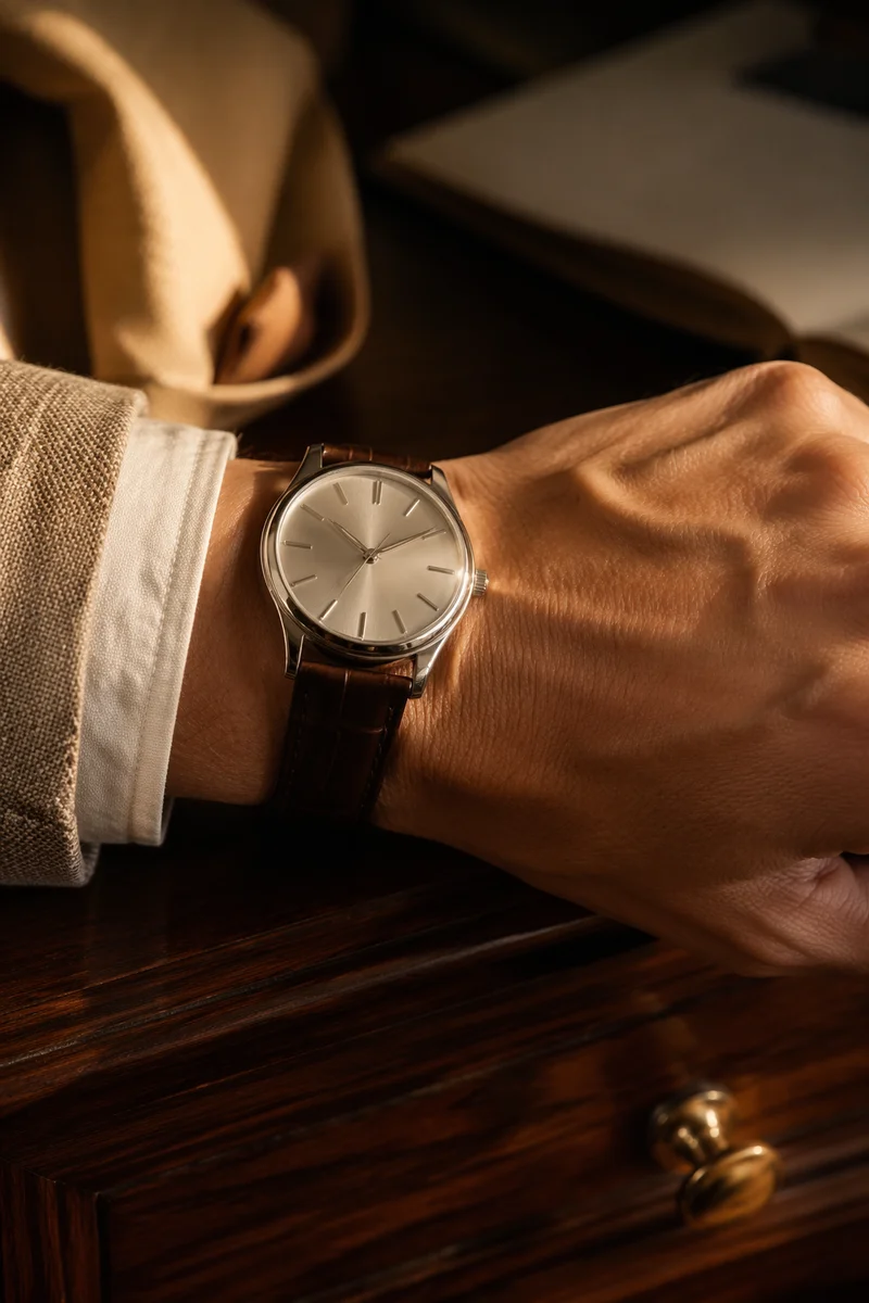Elegant Luxury Wristwatch in Warm Afternoon Light