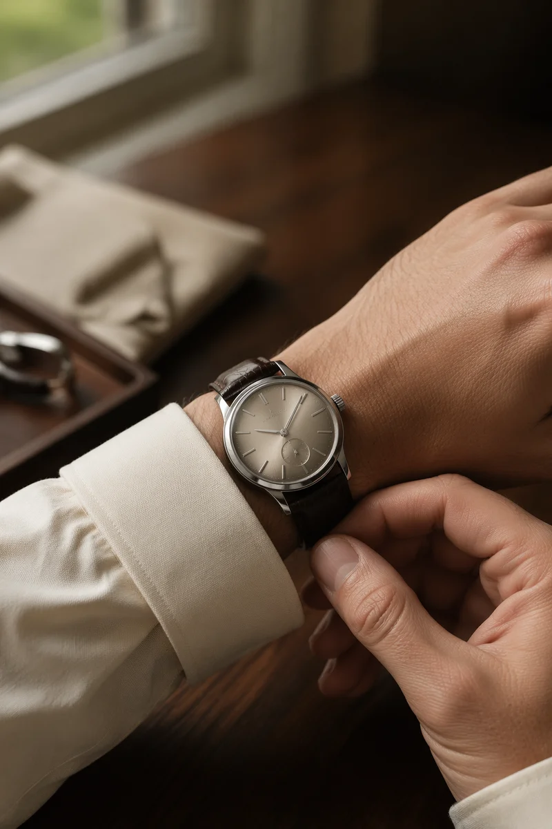 Luxury Wristwatch Close-Up with Cream Cuff