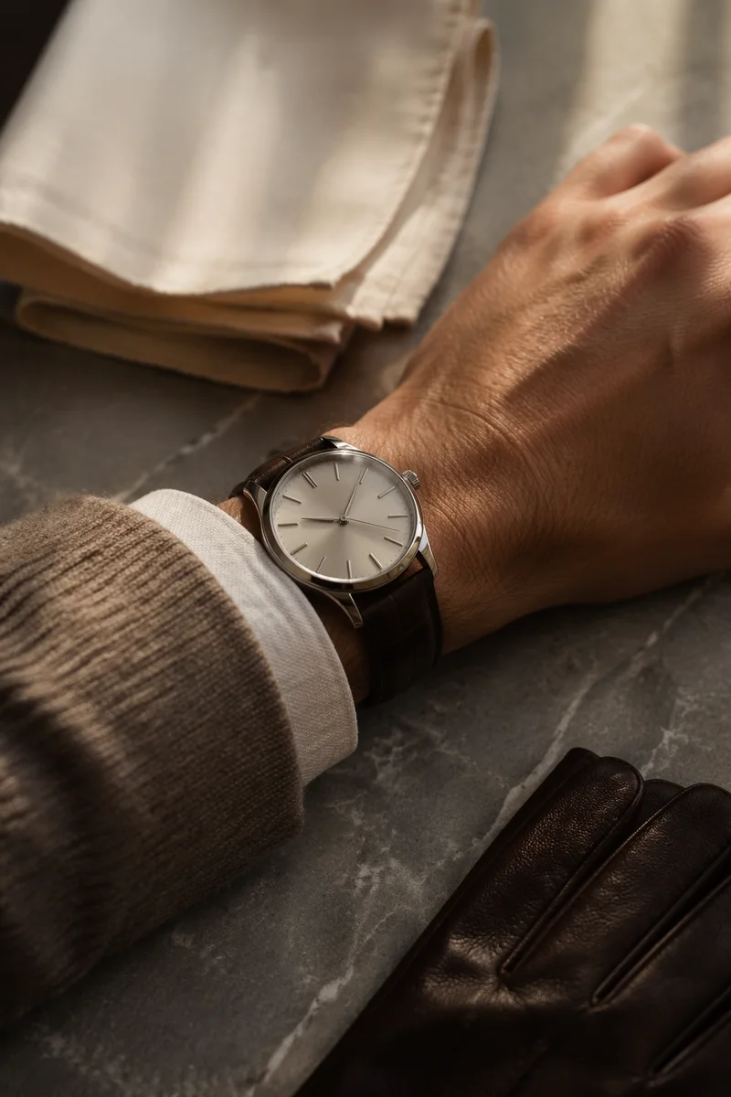 Luxury Wristwatch Close Up on Stone Table