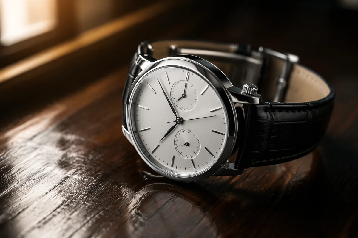 Elegant Luxury Wristwatch on Dark Wood