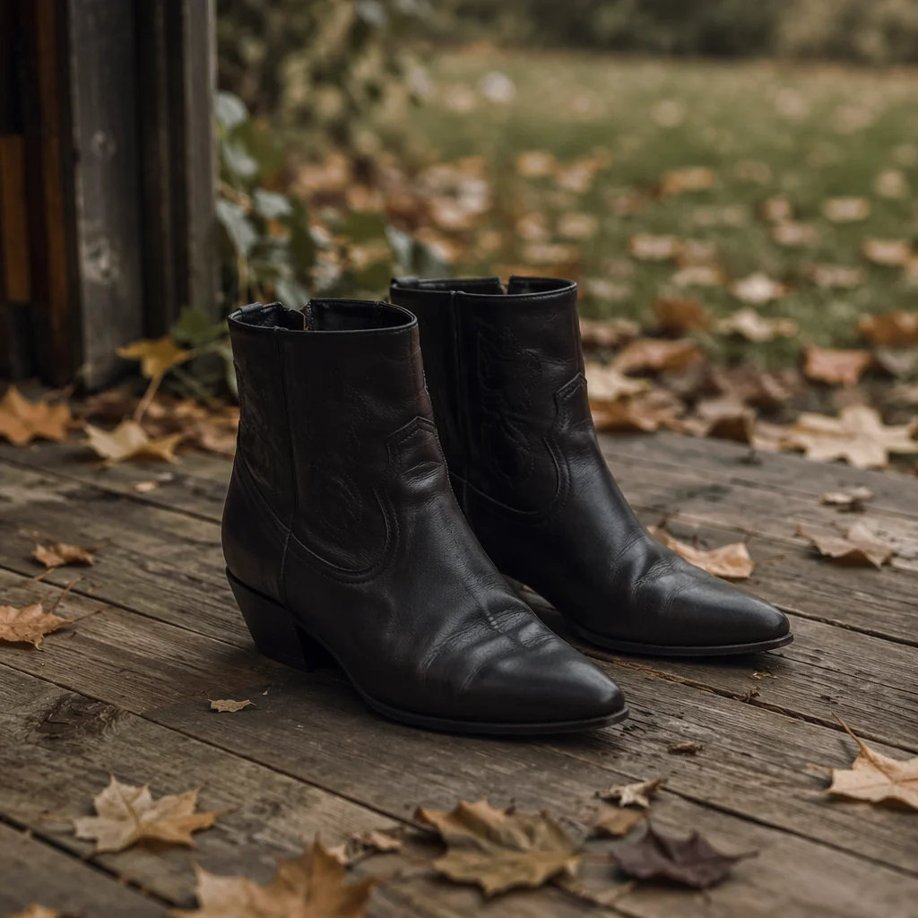 Black Leather Ankle Boots in Autumn Light