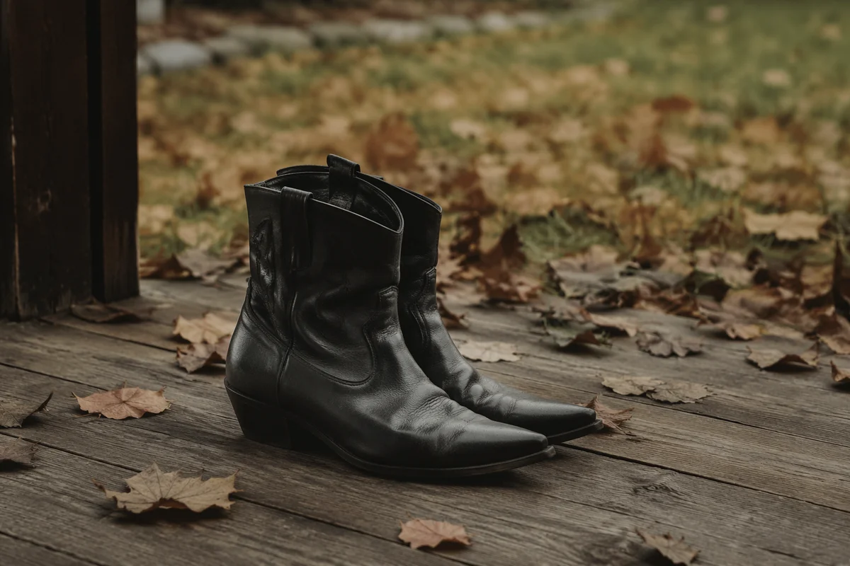 Black Leather Ankle Boots in Autumn Light