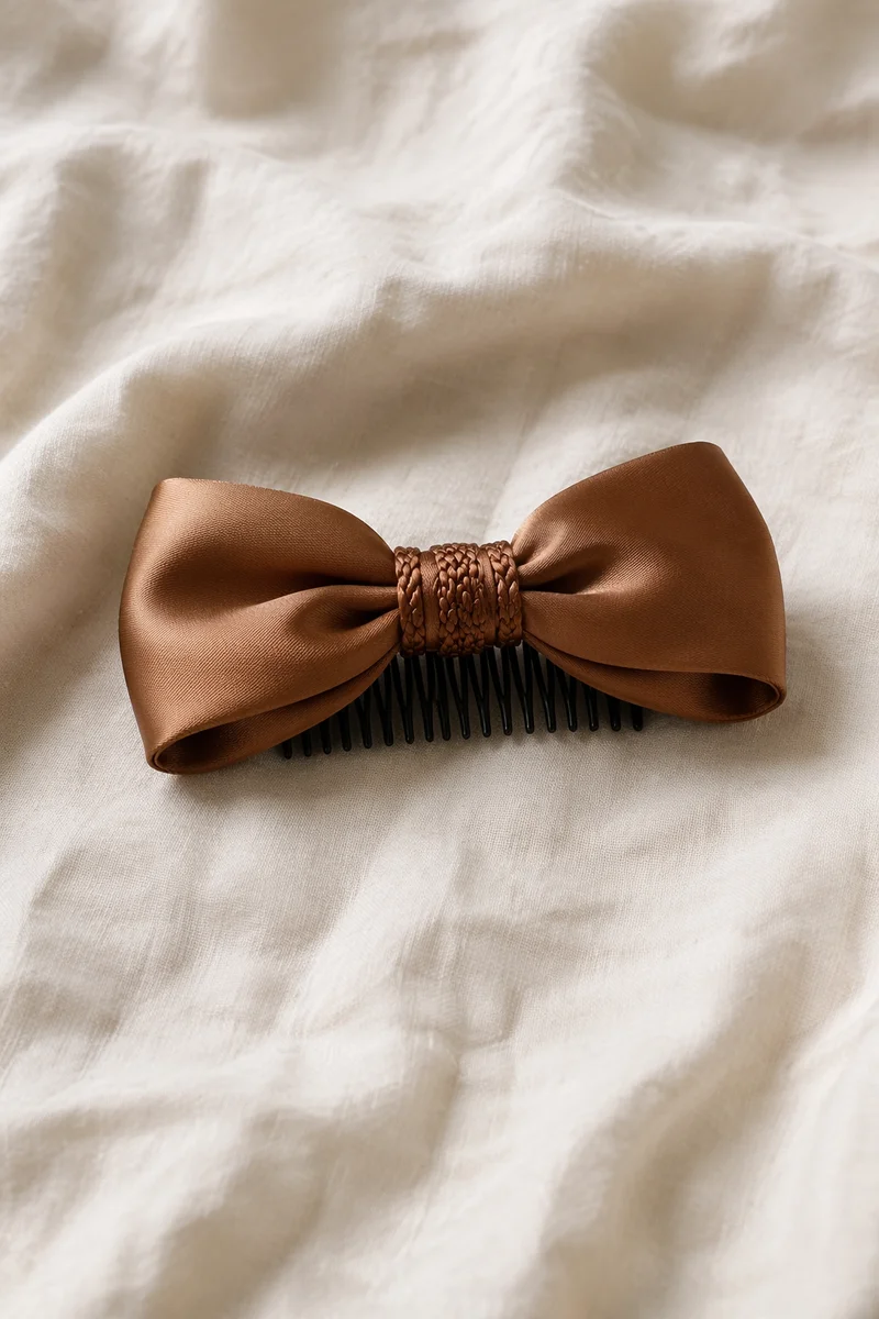 Copper Bow Hair Clip on Linen