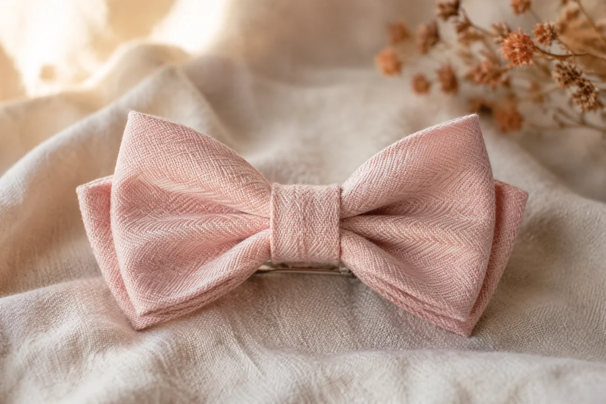 Dusty Rose Bow Hair Clip on Linen