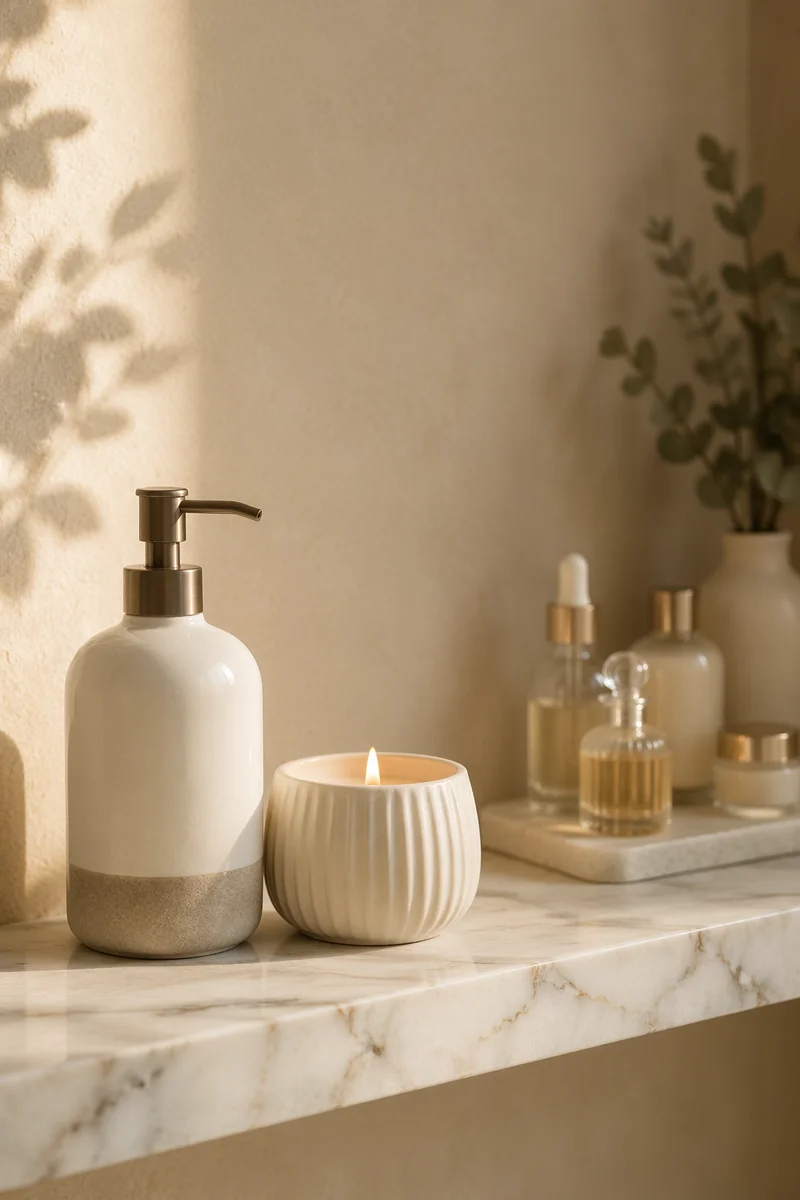 Minimal Candle and Lotion Bathroom Shelf