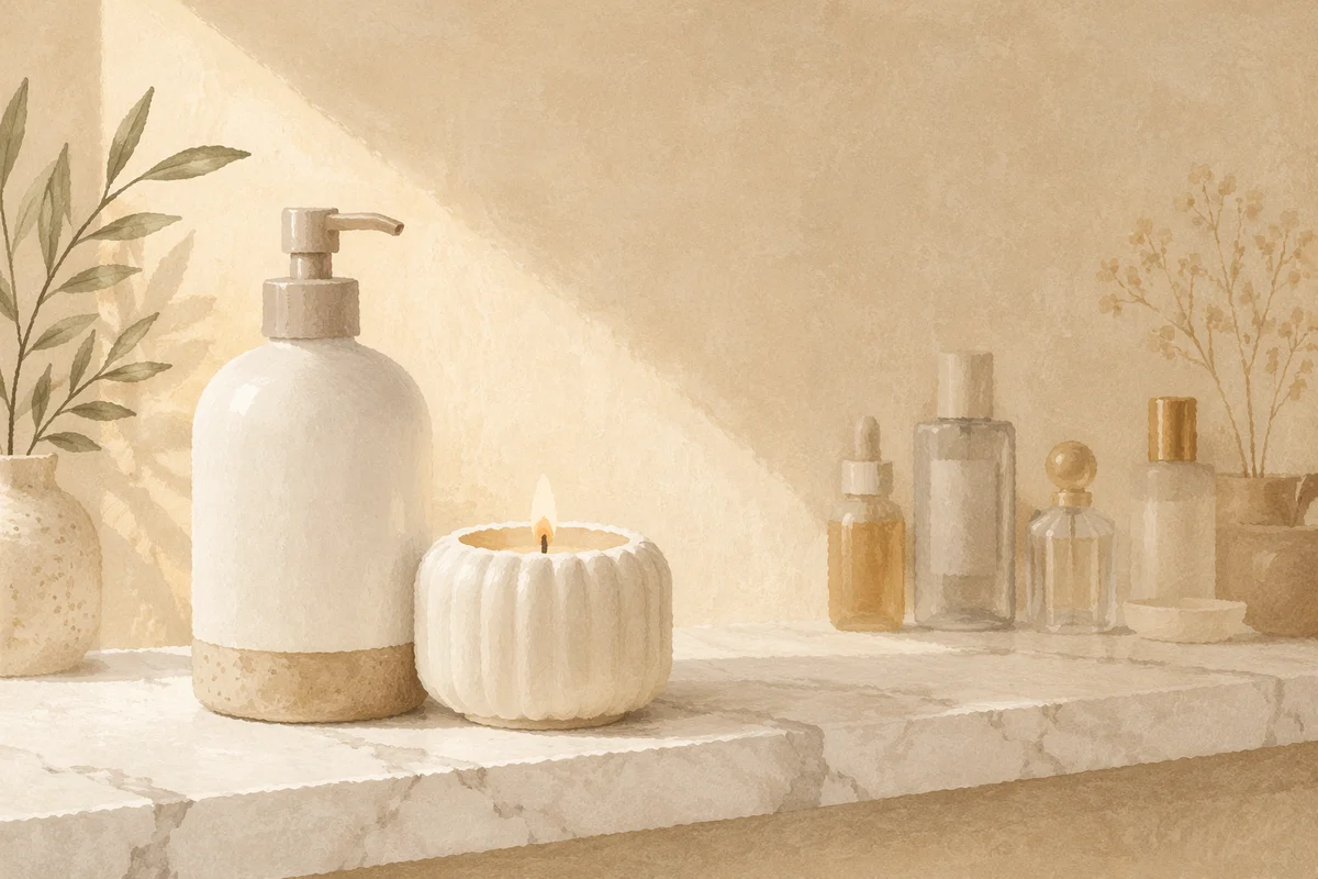Minimal Candle and Lotion Bathroom Shelf