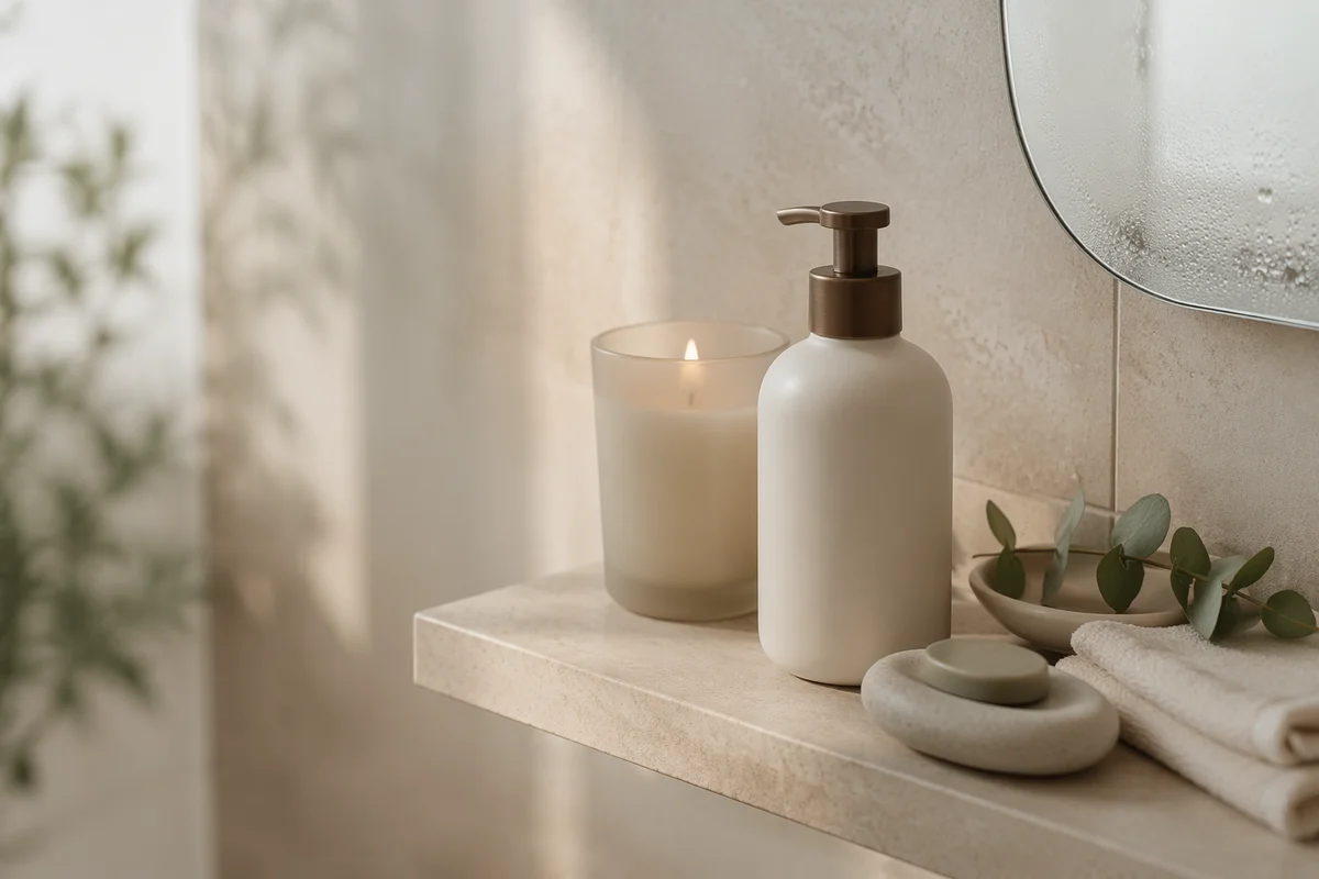 Minimalist Candle and Lotion Bathroom Shelf