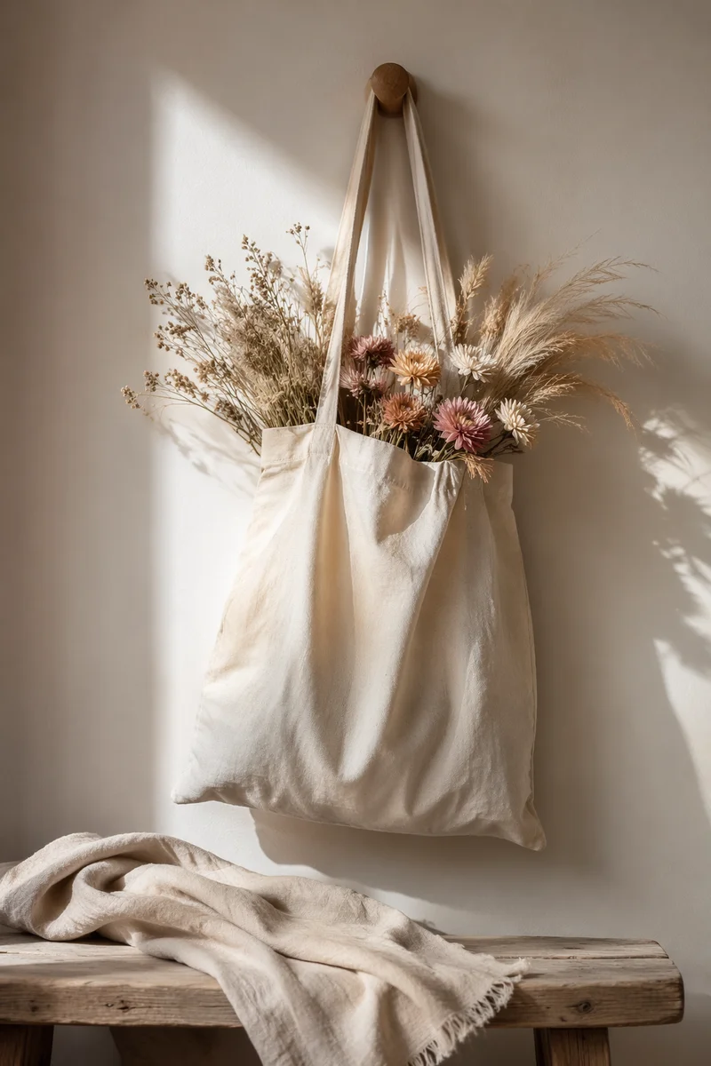 Minimal Cotton Tote with Dried Flowers