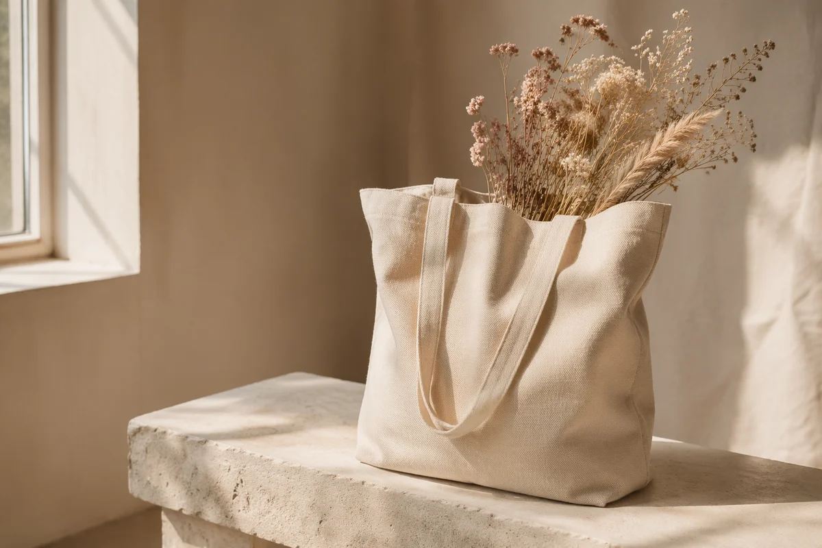 Minimal Cotton Tote with Dried Flowers