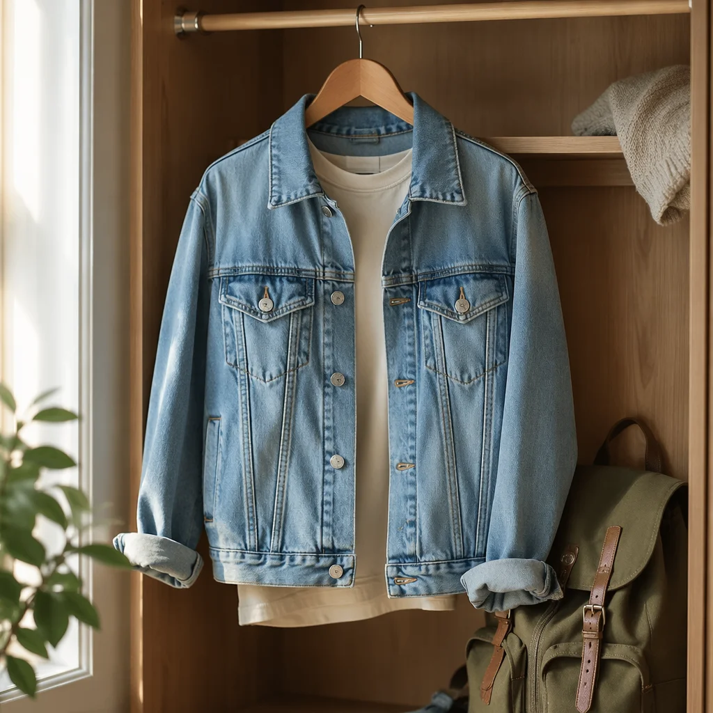 Light Blue Denim Jacket in Wooden Closet