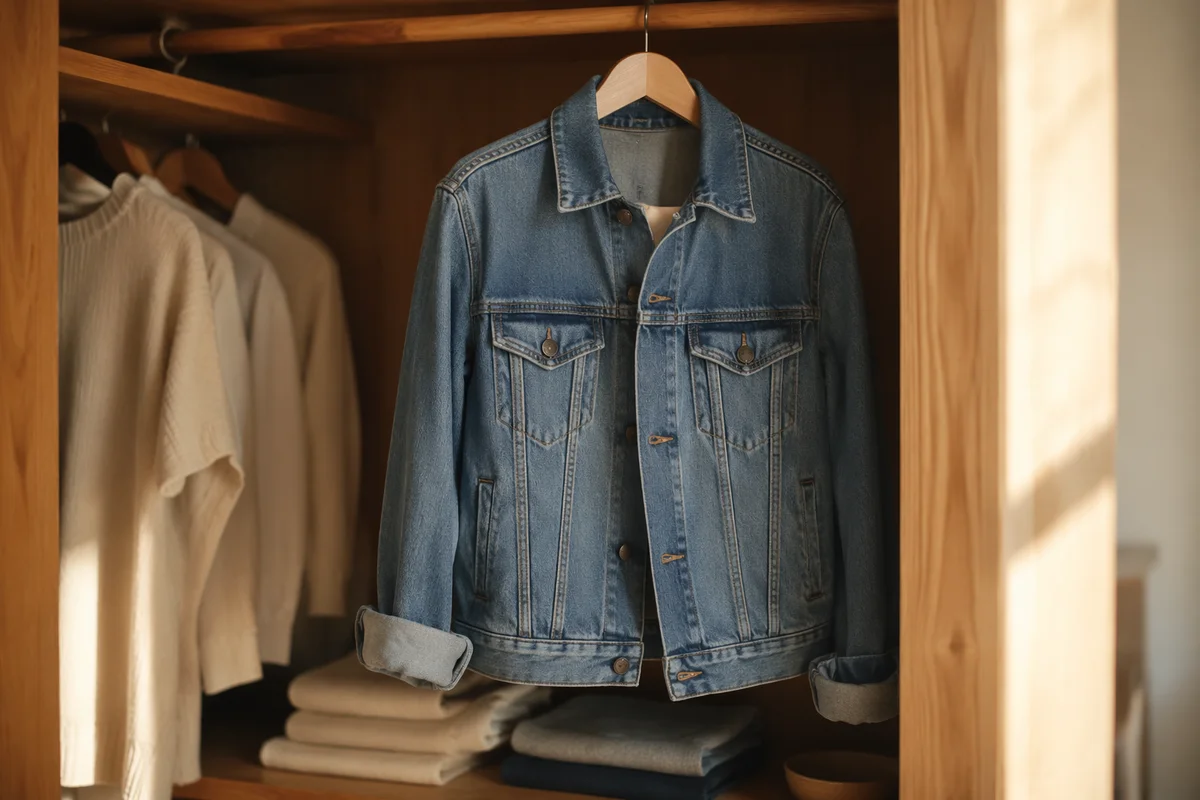 Casual Denim Jacket in Wooden Closet