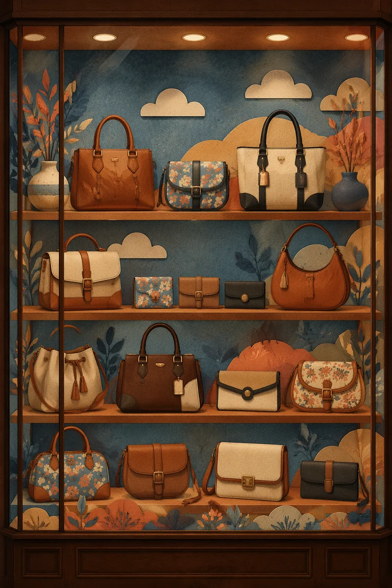 Luxury Handbags on Boutique Glass Shelves
