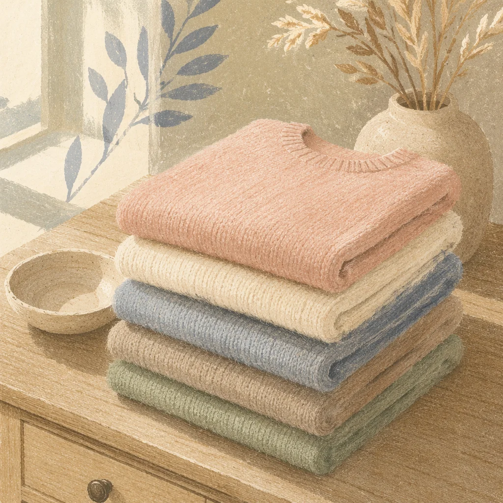 Folded Cashmere Sweaters in Soft Pastel Tones